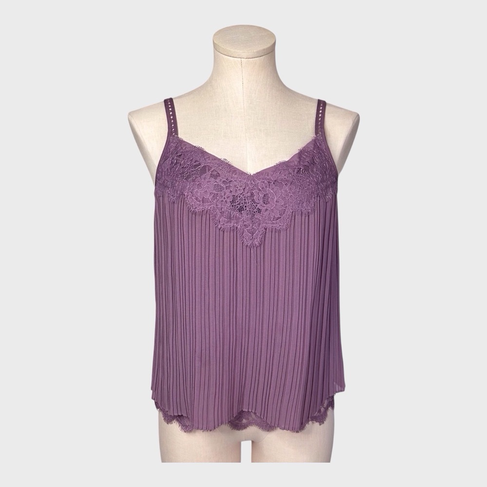 White House Black Market Lace Trim‎ Pleated Camisole Top